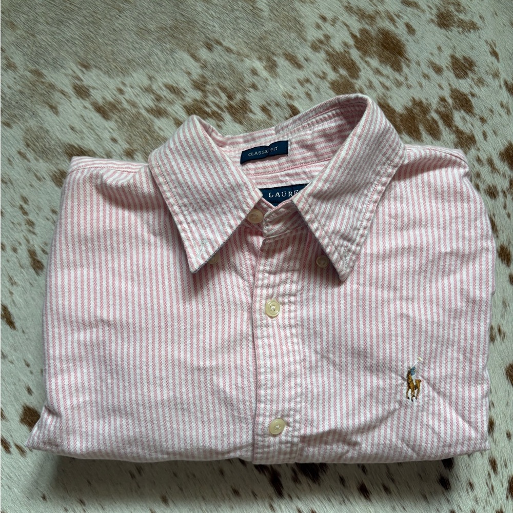 Ralph Lauren Women’s Pink and White Striped Shirt
